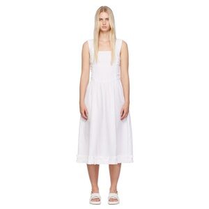 NWT Cotton Poplin Midi Strap Smock Dress in Bright White